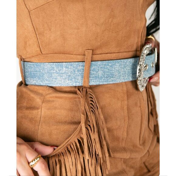 Angel Ranch Western Denim Crystal Rhinestone Cowgirl Belt M NEW